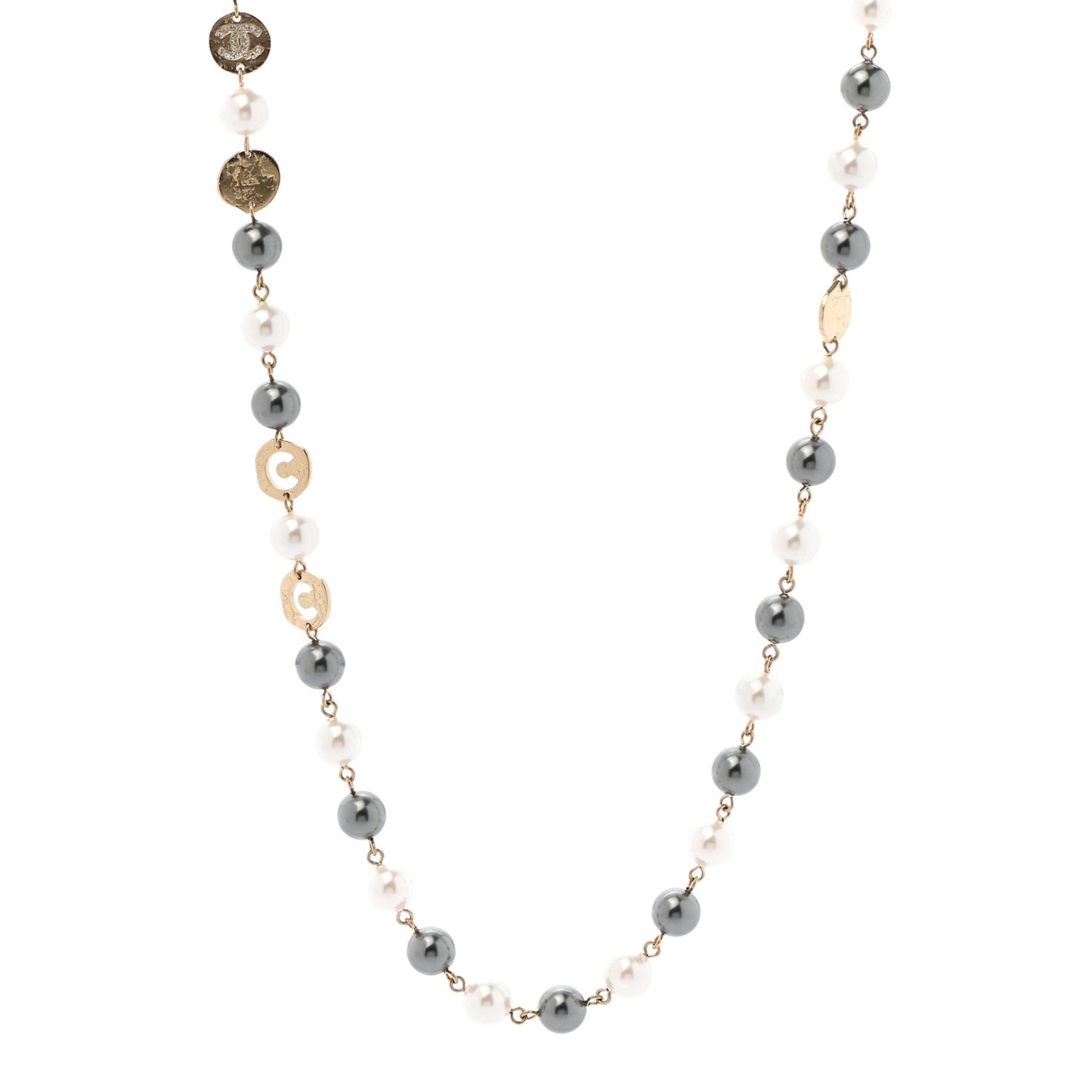 Pearl Papyrus Long Necklace Gold Pearly White Grey