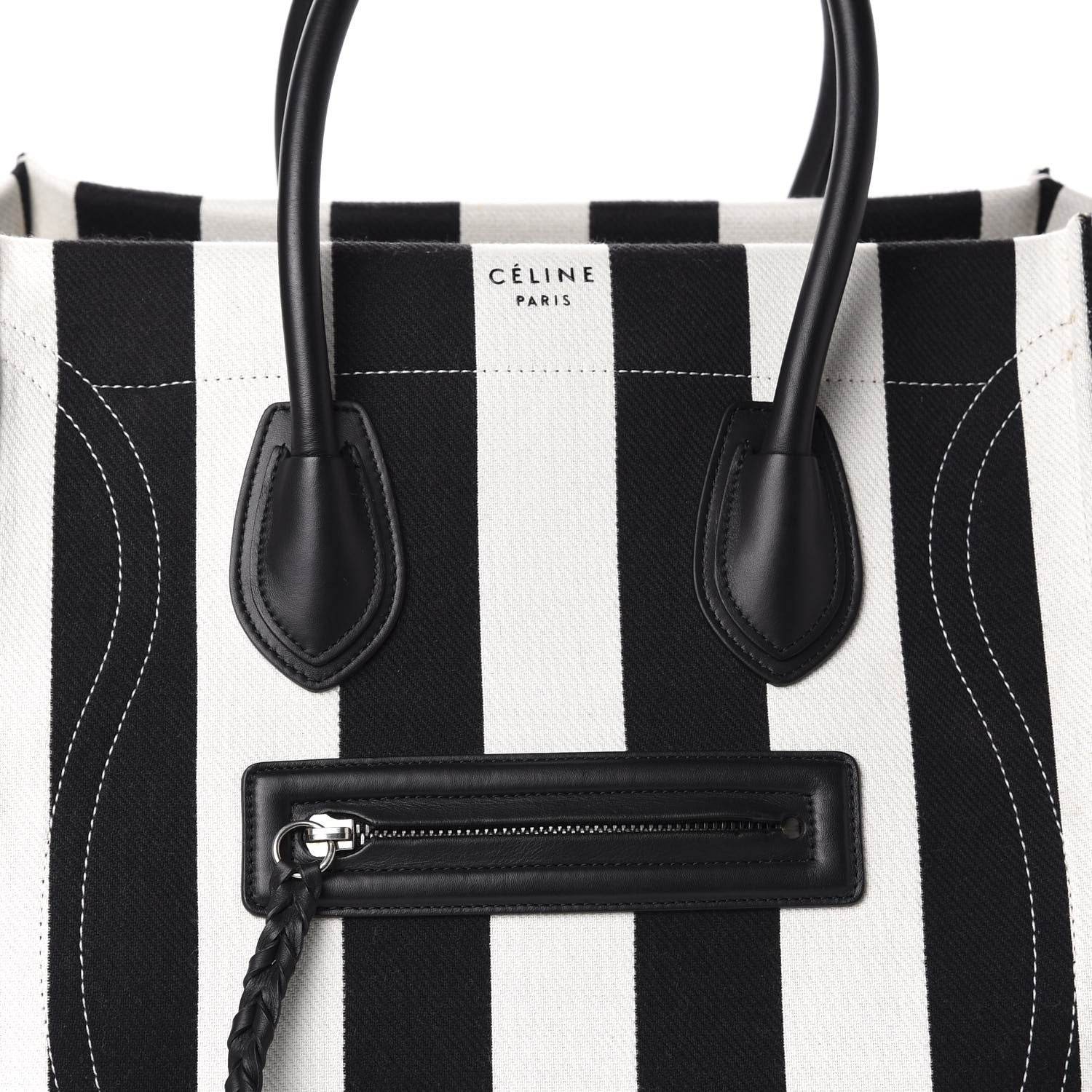 Celine Cotton Canvas Striped Medium Phantom Luggage White Black 8 of 11