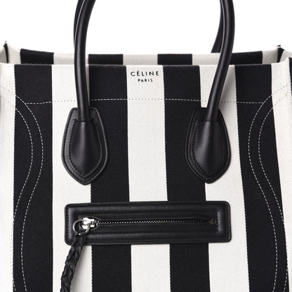 Celine Cotton Canvas Striped Medium Phantom Luggage White Black 8 of 11