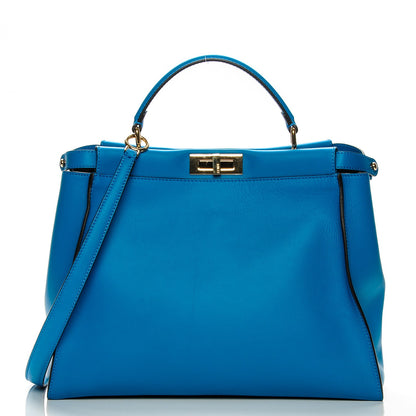 Fendi Vitello Seta Studded Monster Eyes Large Peekaboo Iconic Satchel Blue Royal Black Multicolor 3 of 8