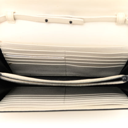 Saint Laurent Grain De Poudre Matelasse Monogram Chain Wallet White Black 5 of 17