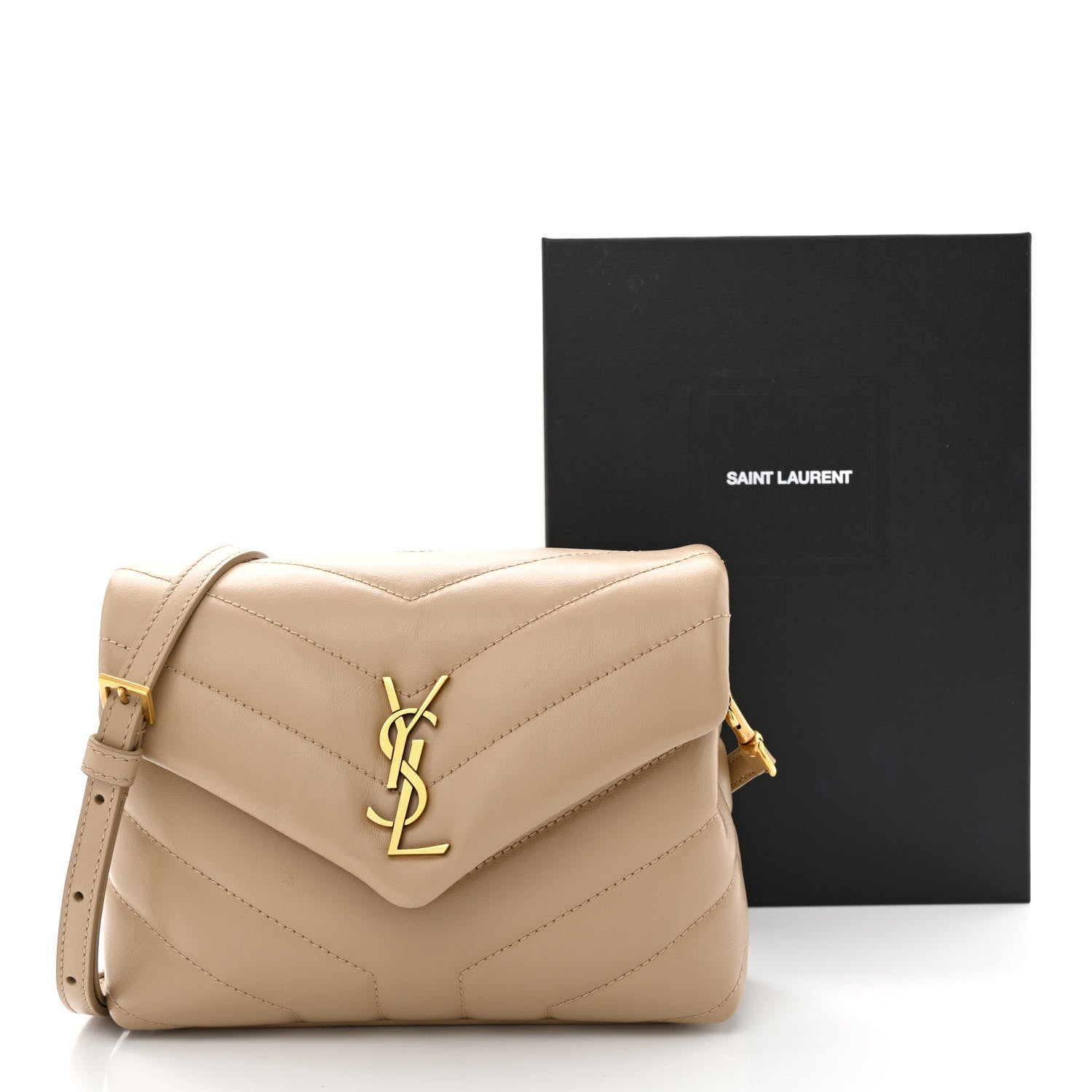 Saint Laurent Calfskin Y Quilted Monogram Toy Loulou Crossbody Bag Dark Beige 11 of 11