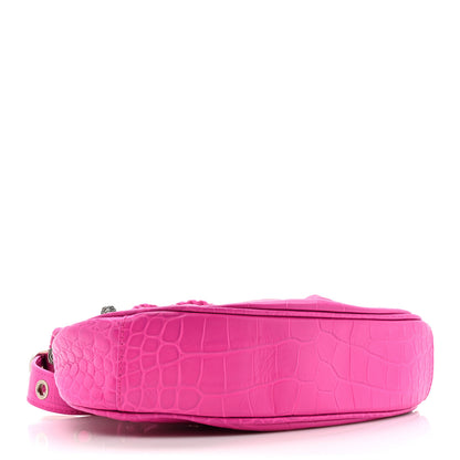 Balenciaga Extra Supple Calfskin Crocodile Embossed XS Le Cagole Shoulder Bag Lipstick Pink 4 of 11