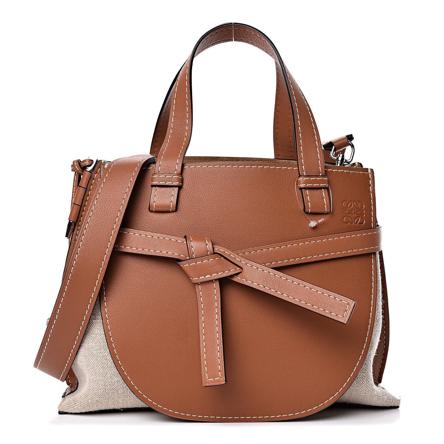 Calfskin Canvas Gate Tote Natural Tan