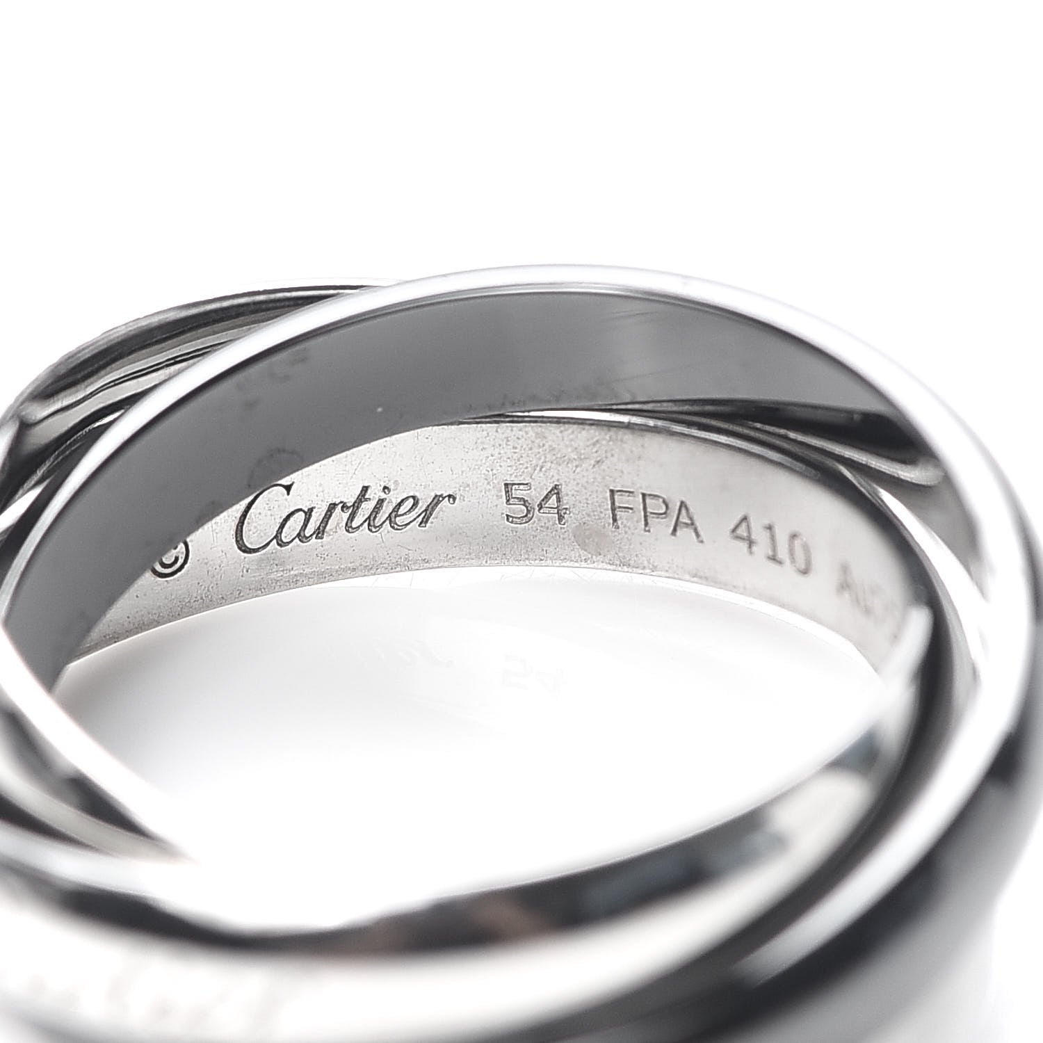 Cartier 18K White Gold Black Ceramic Trinity Ring 54 6.75 4 of 6