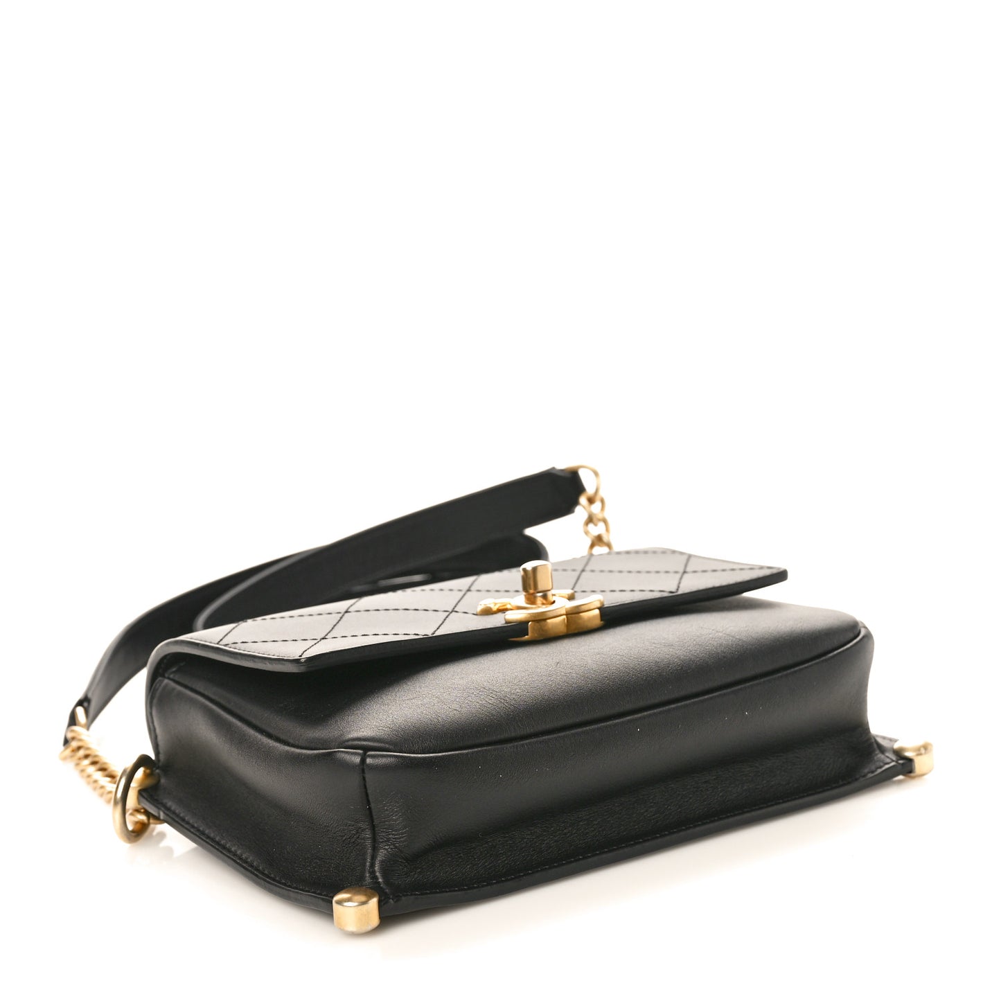 Calfskin Stitched Flap Black