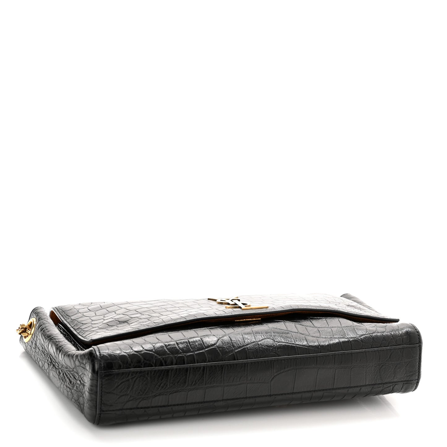 Calfskin Crocodile Embossed Suede Medium Reversible Monogram Kate Satchel Military Taupe