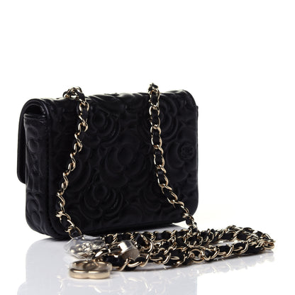 Chanel Lambskin Camellia Embossed Chain Belt Bag Black 2 of 4