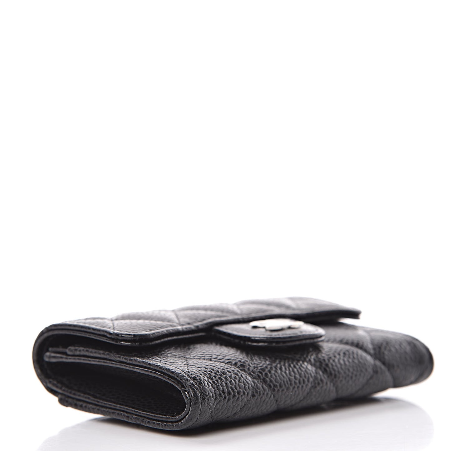 Caviar Quilted Flap Card Holder Wallet Black