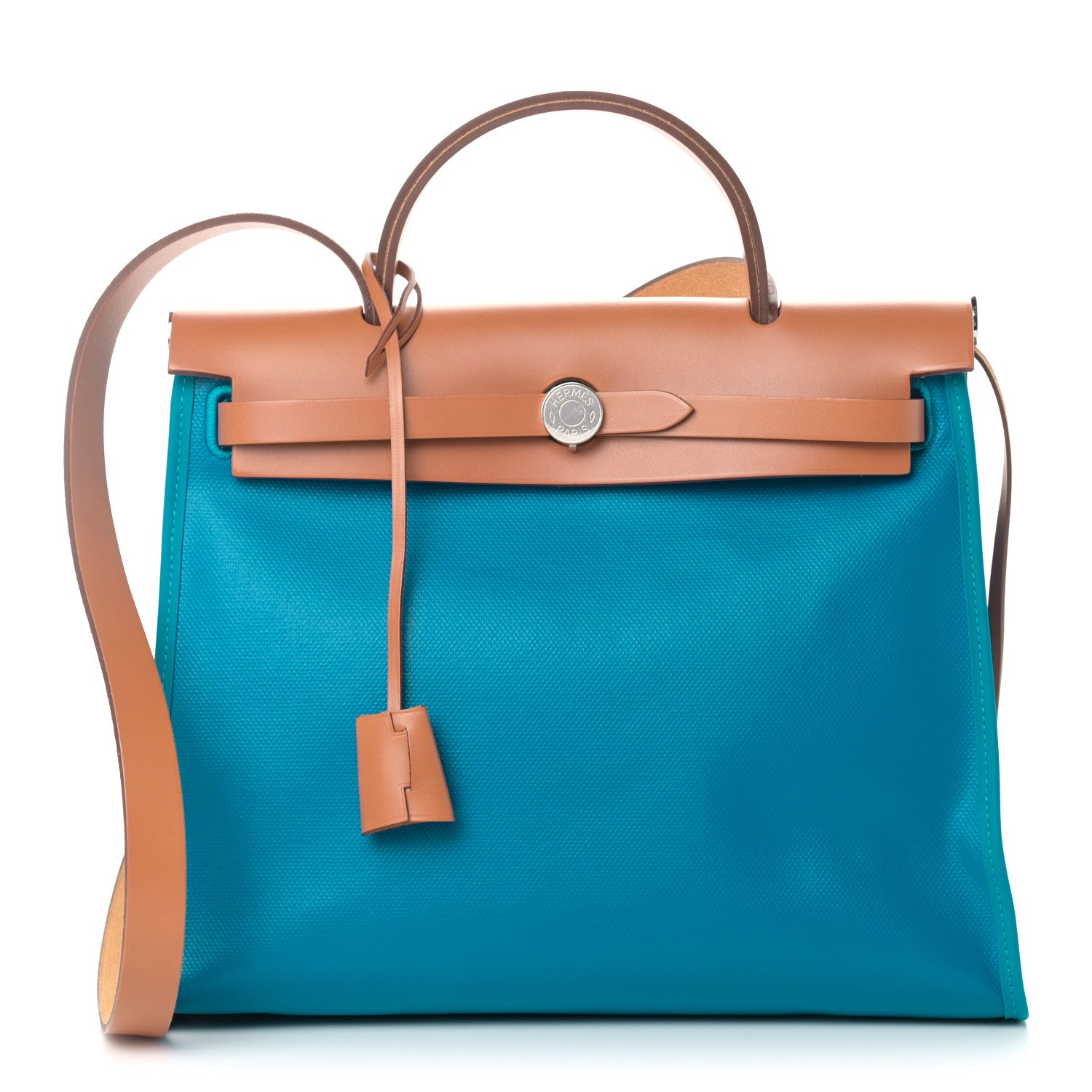 Hermes Vache Hunter Toile Herbag Zip 31 PM Bleu Natural 2 of 11