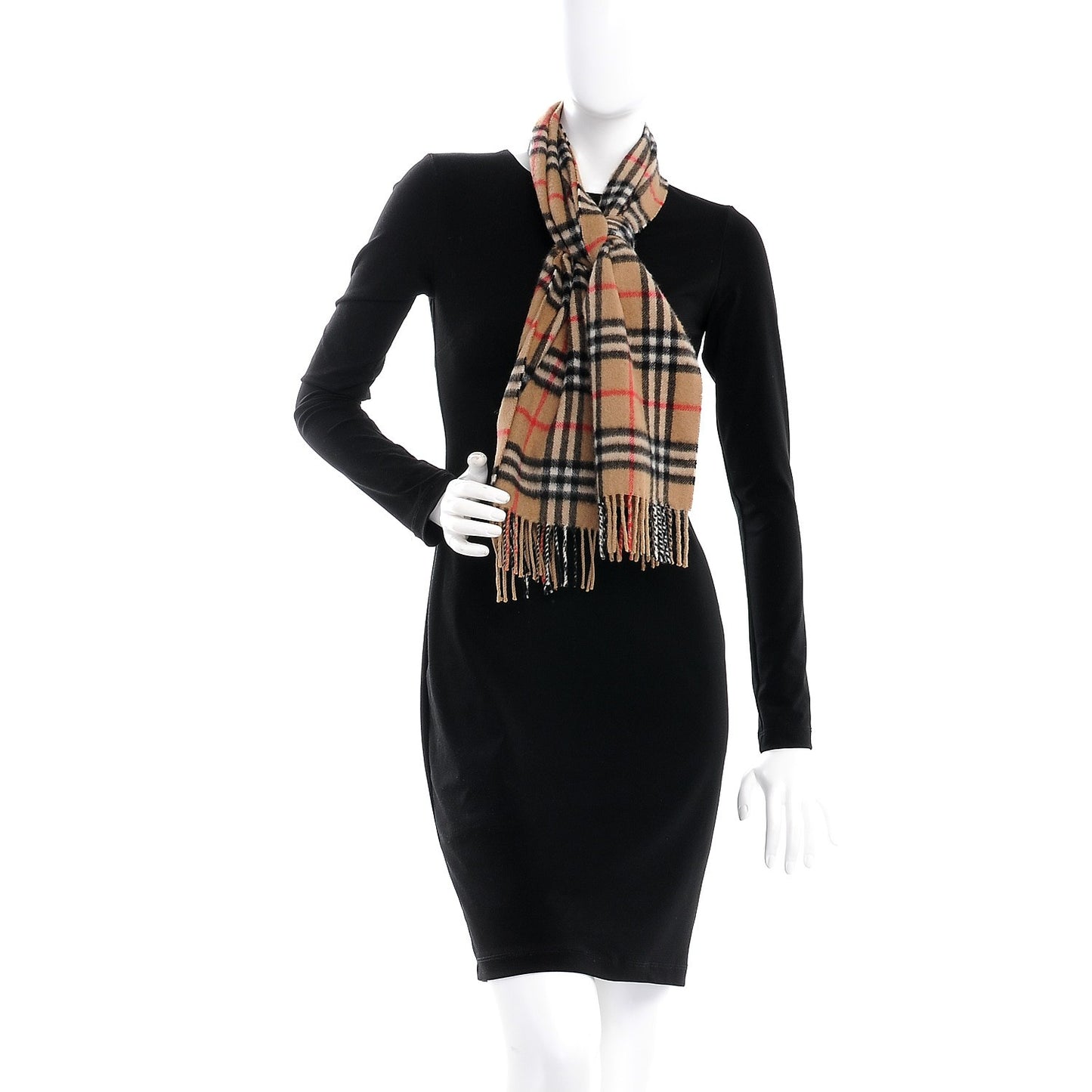Cashmere House Check Fringe Scarf Camel