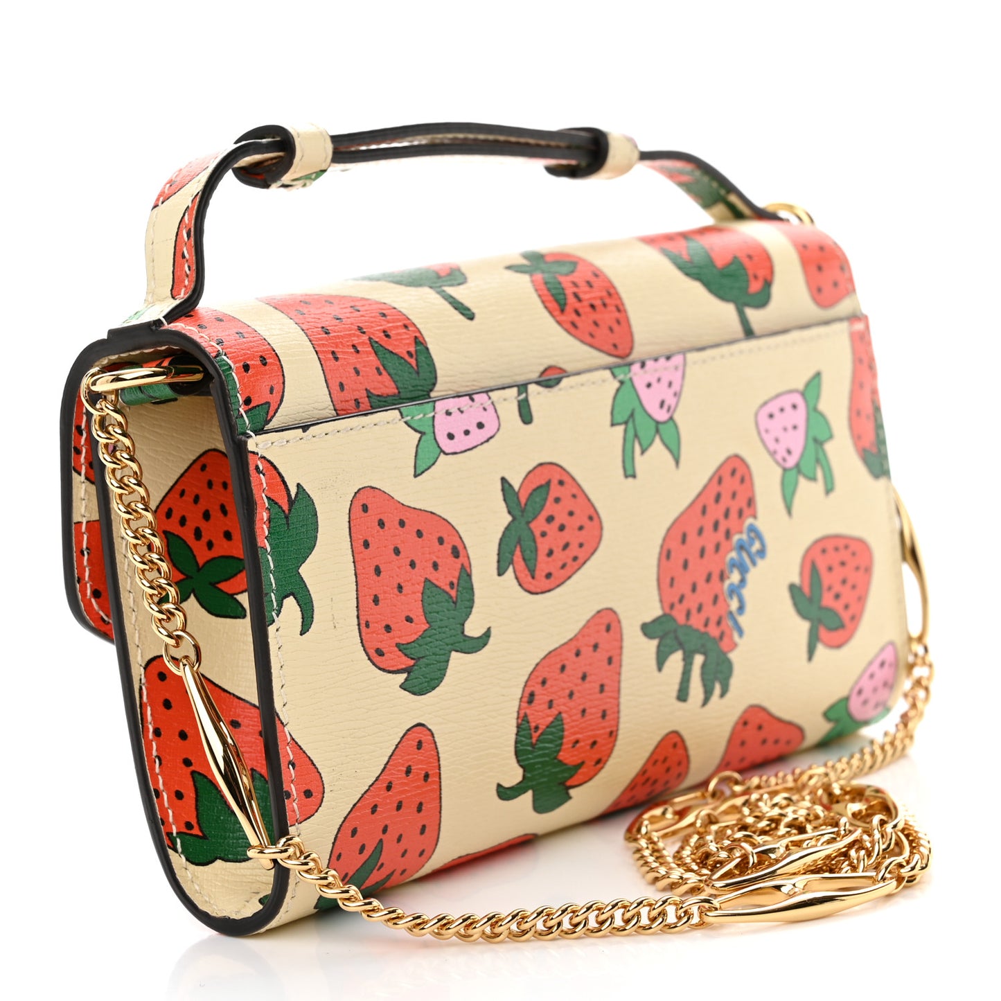 Calfskin Strawberry Print Mini Zumi Shoulder Bag Ivory Red