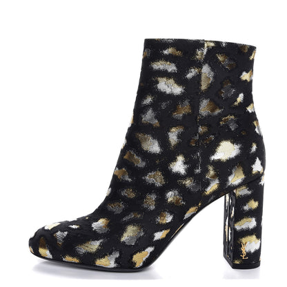 Saint Laurent Jacquard Leopard Loulou Ankle Boots 37 Oro 1 of 8