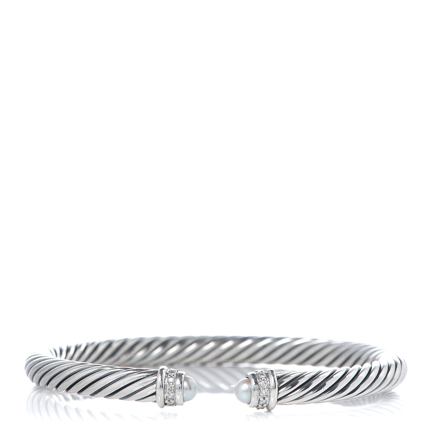 David Yurman Sterling Silver Diamond Pearl 5mm Cable Classics Bracelet 1 of 5