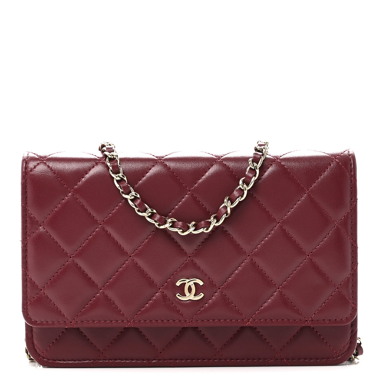 Chanel Lambskin Quilted Wallet On Chain WOC Burgundy 1 of 12