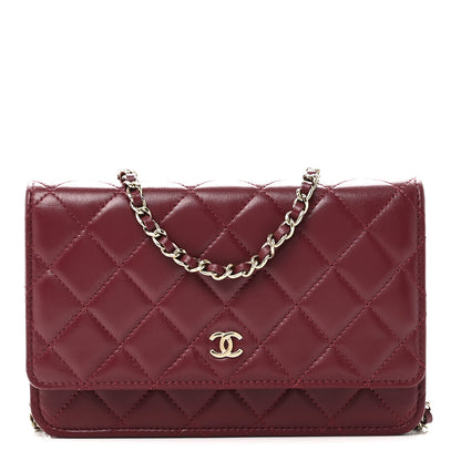 Chanel Lambskin Quilted Wallet On Chain WOC Burgundy 1 of 12