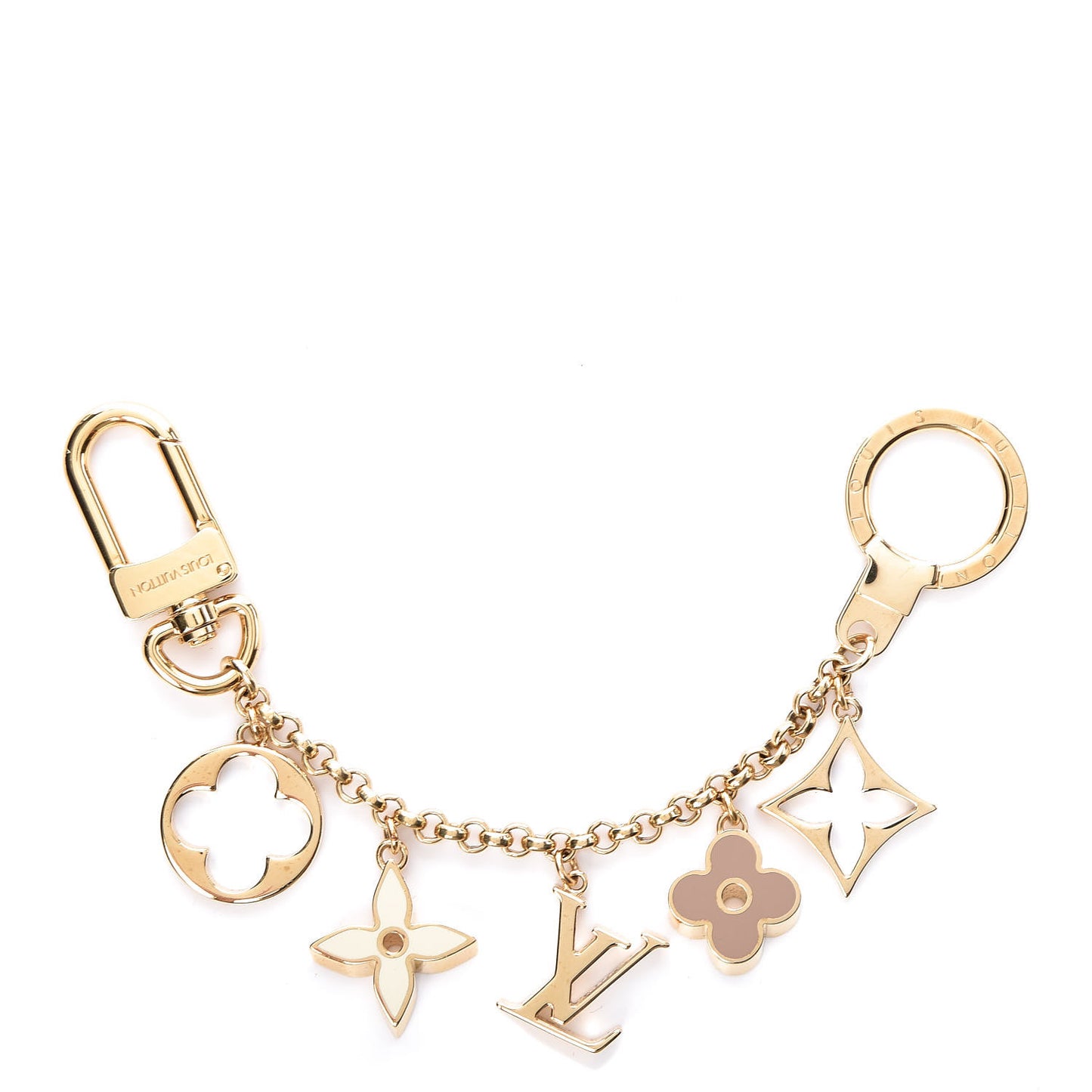 Brass Enamel Fleur De Monogram Bag Charm Chain Gold