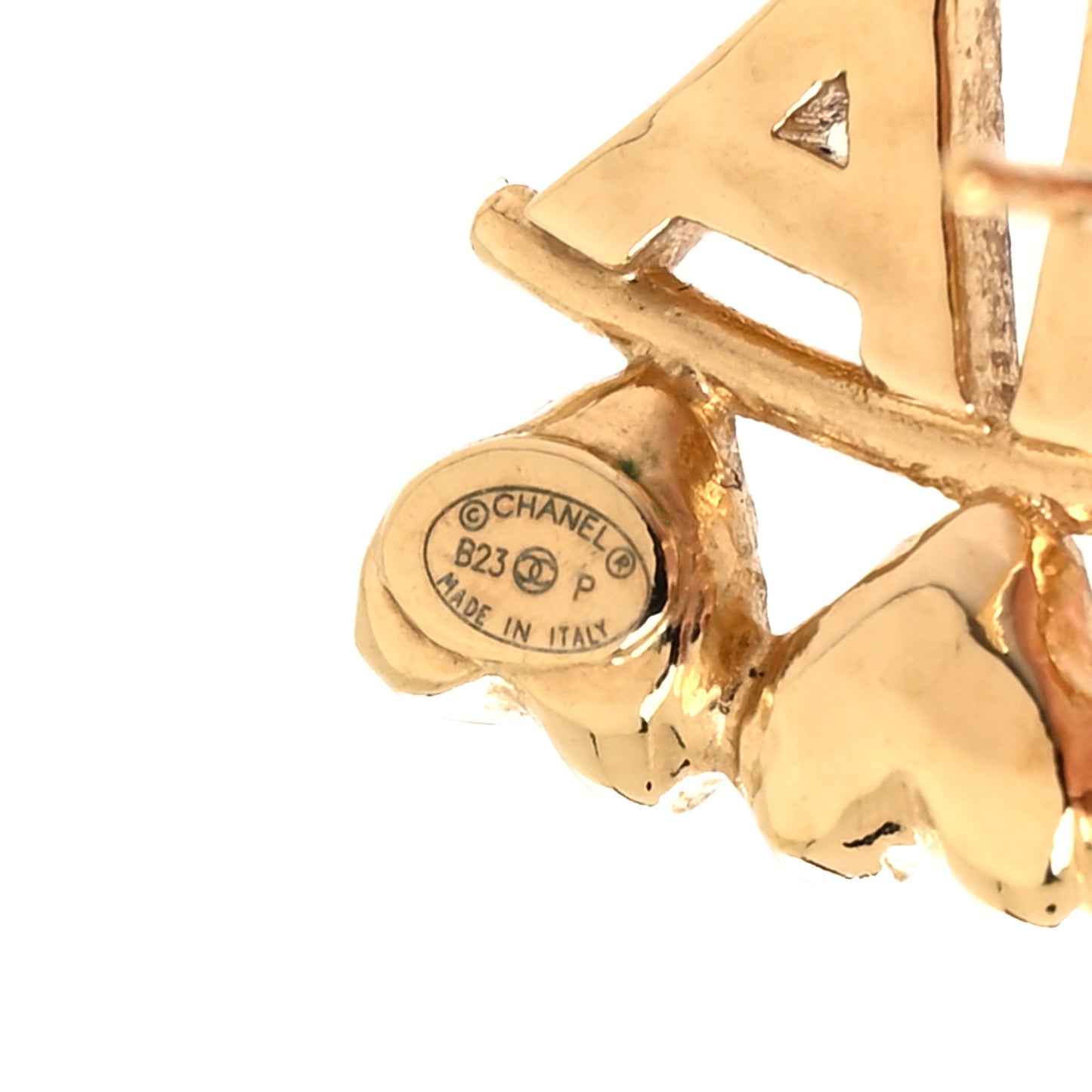 Crystal Heart Cha-Nel Logo Earrings Gold