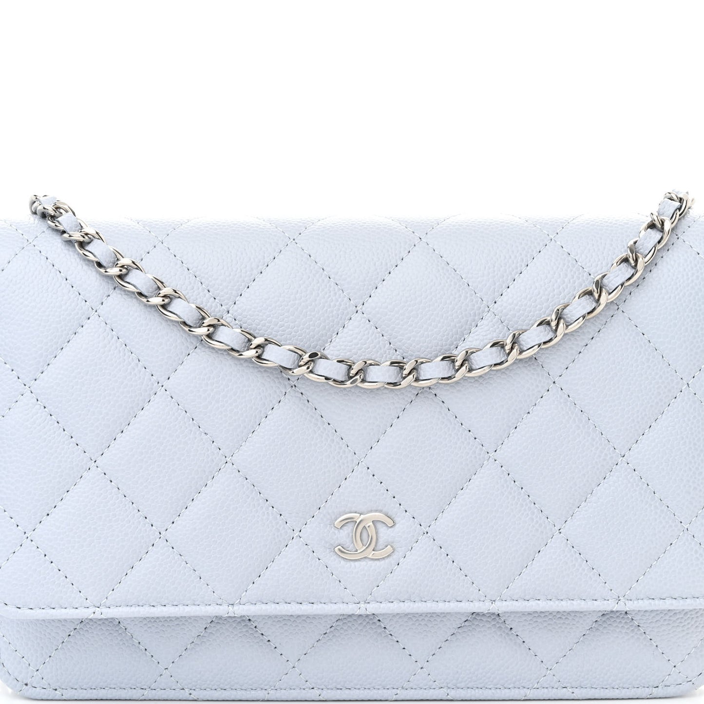 Caviar Quilted Wallet on Chain WOC Light Blue