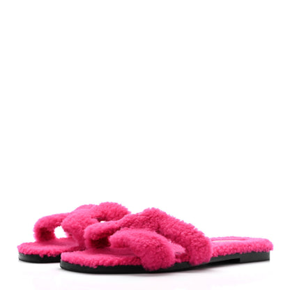 Hermes Woolskin Oran Sandals 38 Rose Fuchsia 3 of 8
