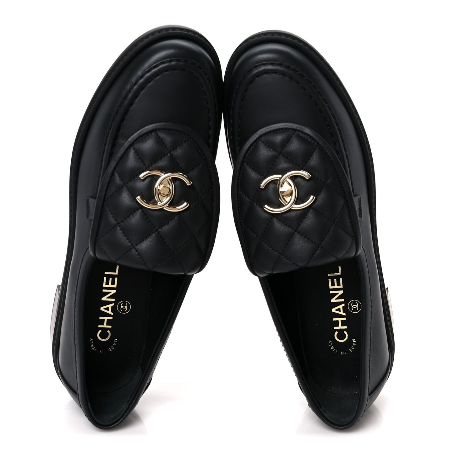 Lambskin Quilted CC Turnlock Loafers 39 Black