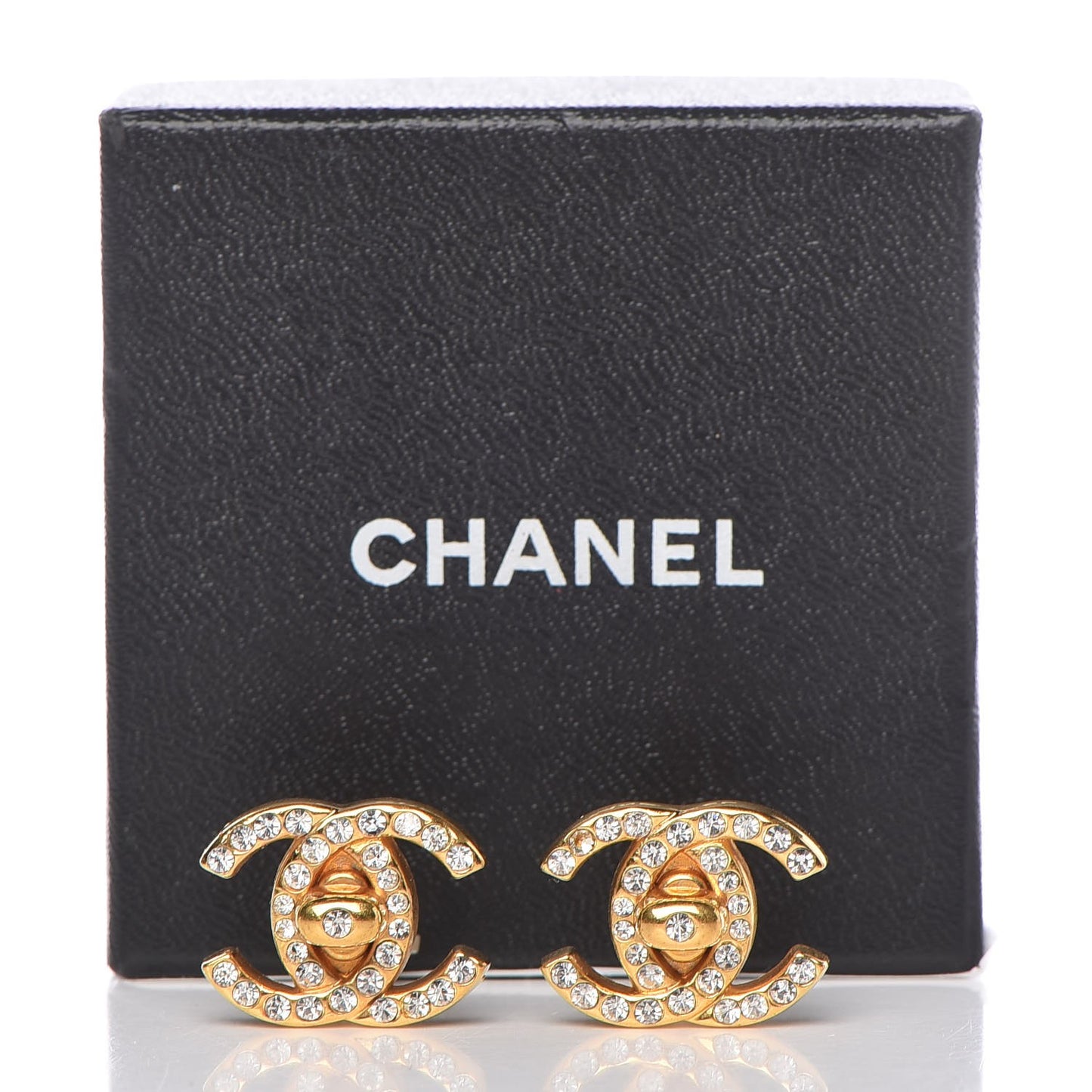 Crystal CC Turnlock Clip On Earrings Gold