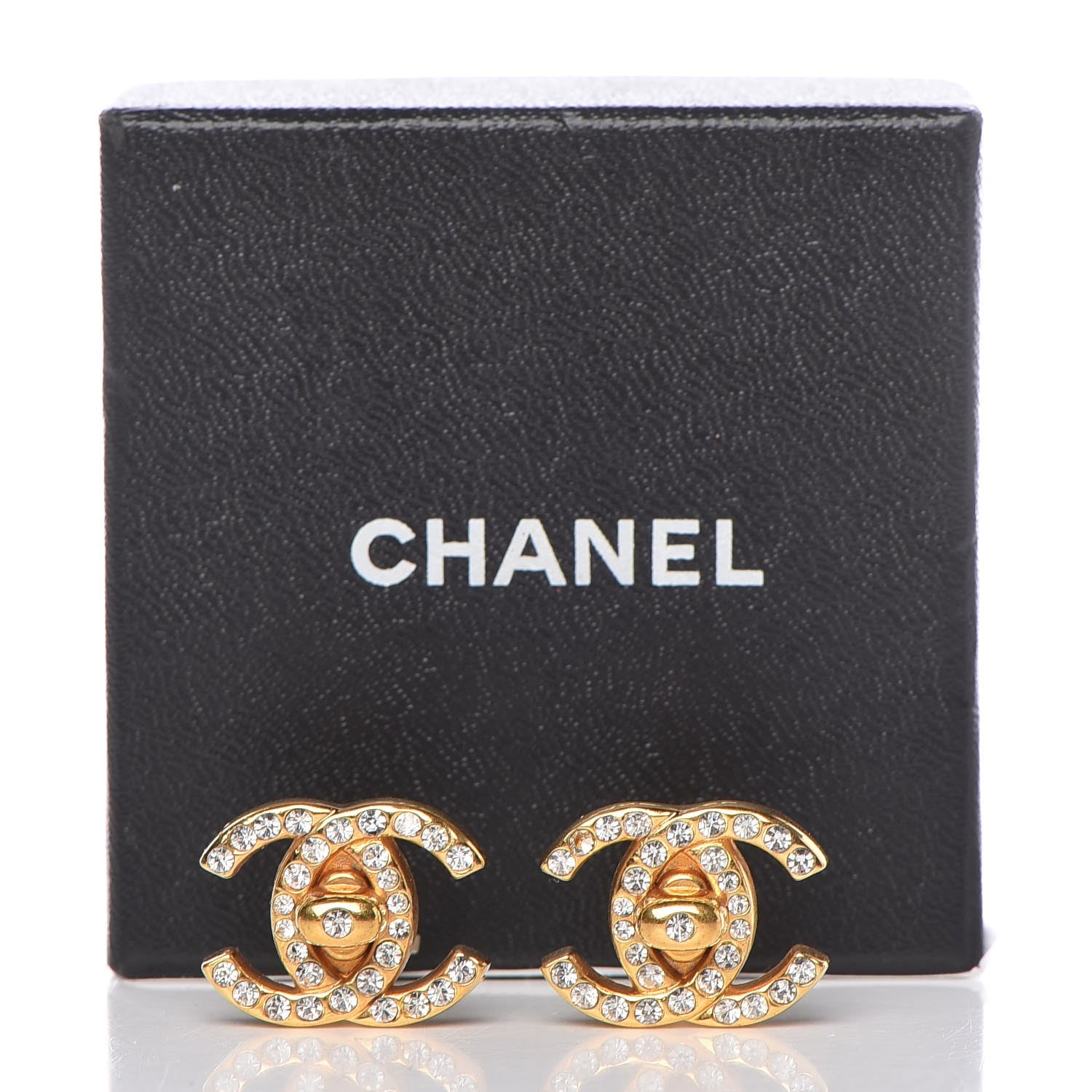 Chanel Crystal CC Turnlock Clip On Earrings Gold 12 of 13