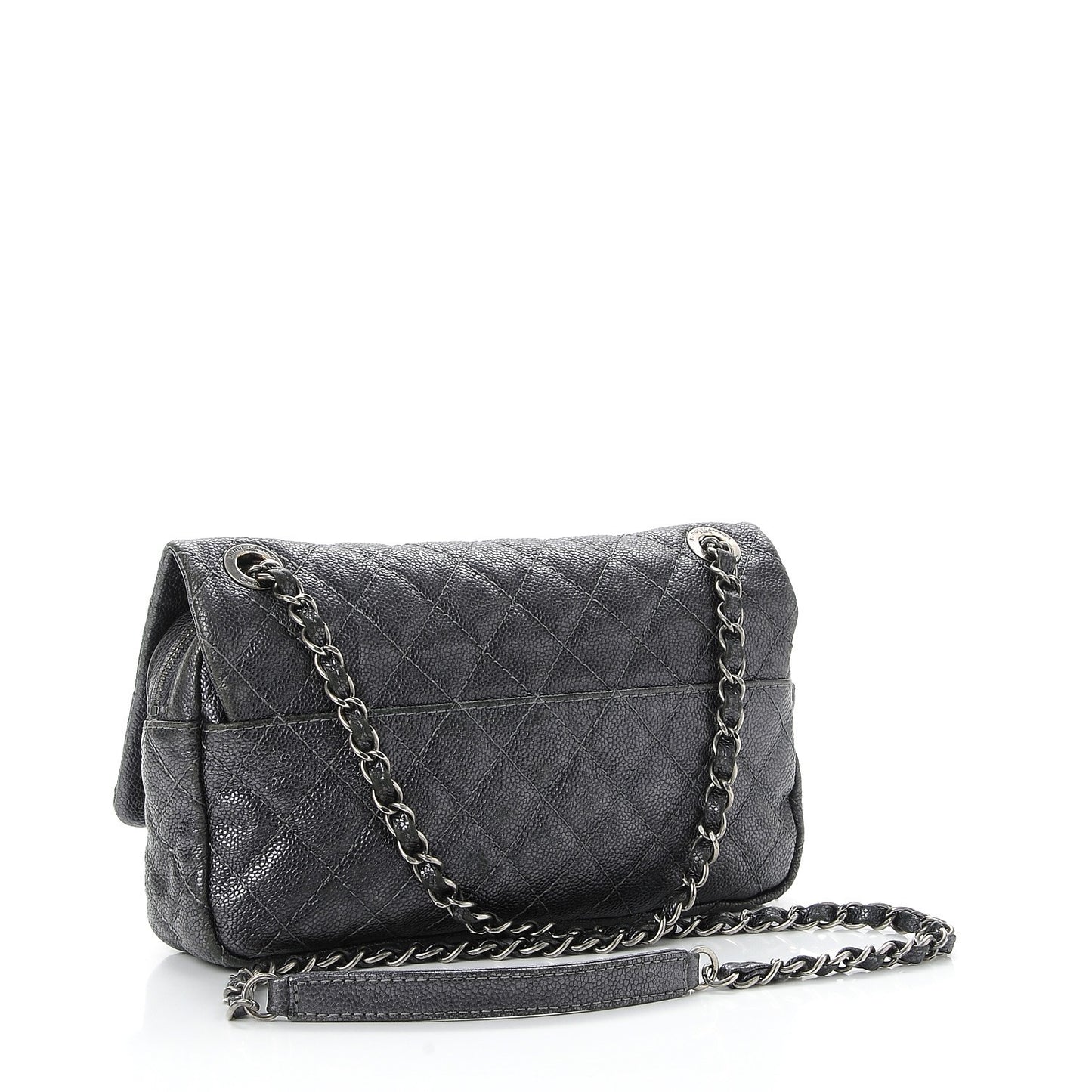 Iridescent Caviar Quilted Small Chic Flap Dark Silver