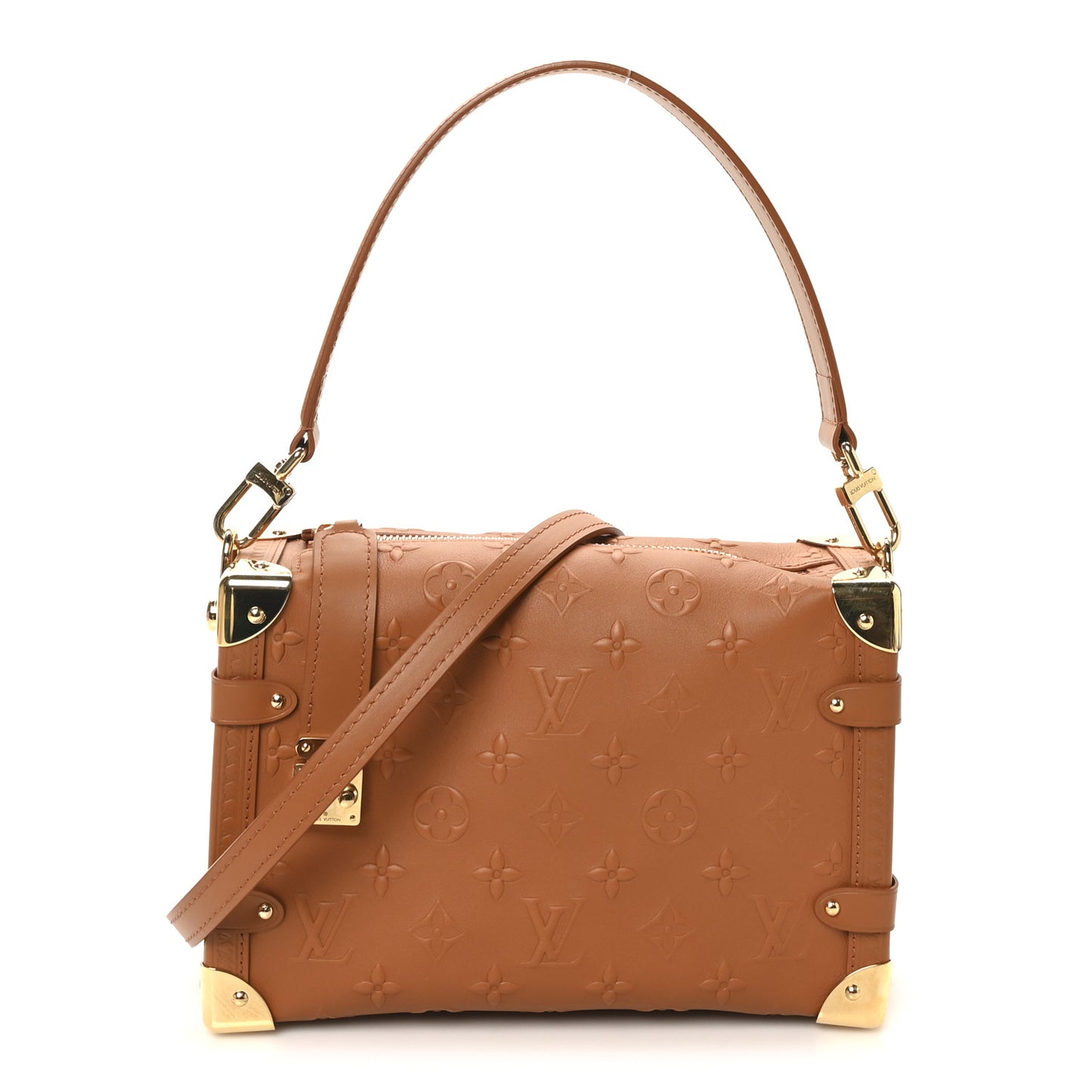 Calfskin Debossed Monogram Side Trunk Tan