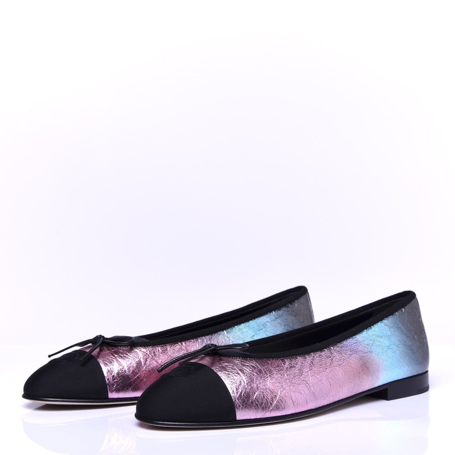 Chanel Laminated Calfskin Grosgrain Cap Toe CC Ballerina Flats 41 Multicolor Black 3 of 10