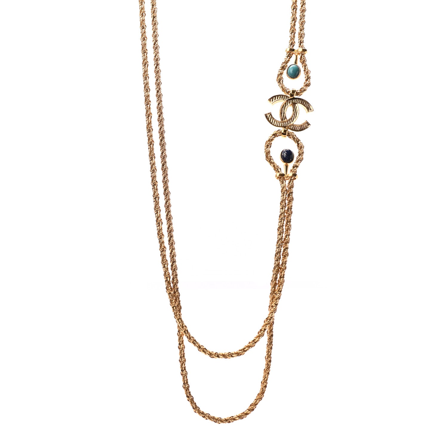 Chanel Gripoix Poured Glass Braided CC Long Necklace Gold Green Blue 1 of 5