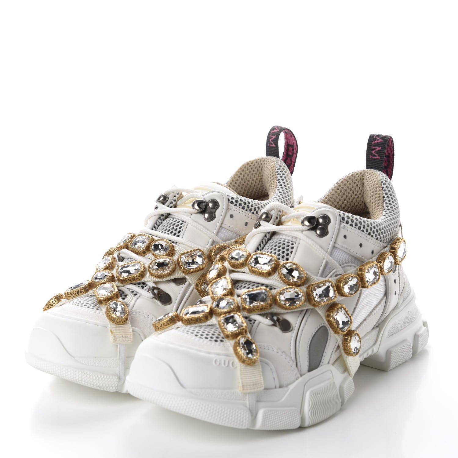 Gucci X SEGA Mesh Calfskin Suede Removable Crystals Womens Flashtrek Sneakers 38.5 Great White 3 of 9