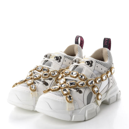 Gucci X SEGA Mesh Calfskin Suede Removable Crystals Womens Flashtrek Sneakers 38.5 Great White 3 of 9