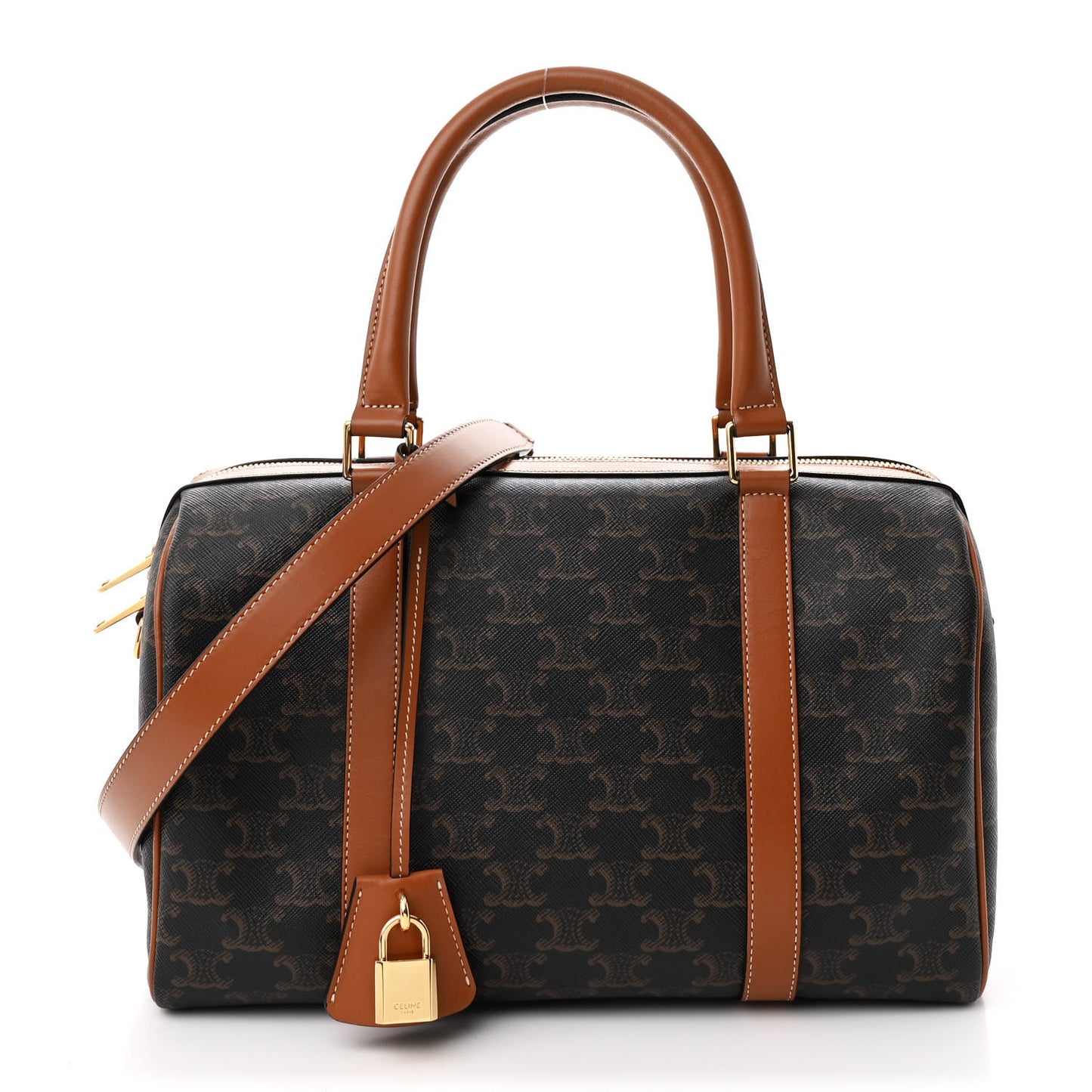 Triomphe Canvas Calfskin Large Boston Bag Tan