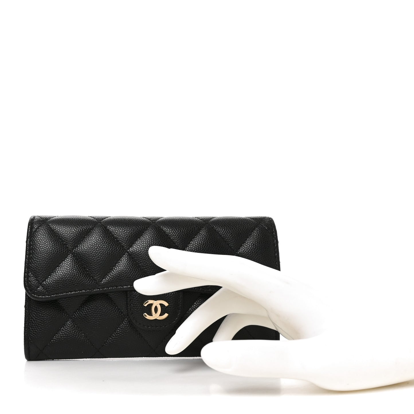 Caviar Quilted Medium Gusset Flap Wallet Black