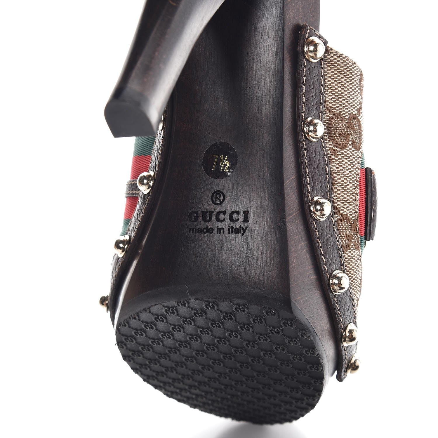 Gucci Monogram Natural Pigskin Web Icon Bit Platform Clog High Heel Slide Sandals 37 Beige Ebony Cocoa 6 of 9