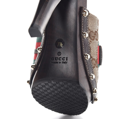 Gucci Monogram Natural Pigskin Web Icon Bit Platform Clog High Heel Slide Sandals 37 Beige Ebony Cocoa 6 of 9