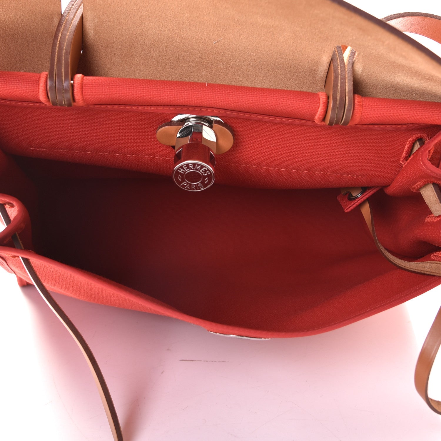 Hermes Vache Hunter Toile Herbag Zip 31 PM Rouge Tomate Natural 4 of 4