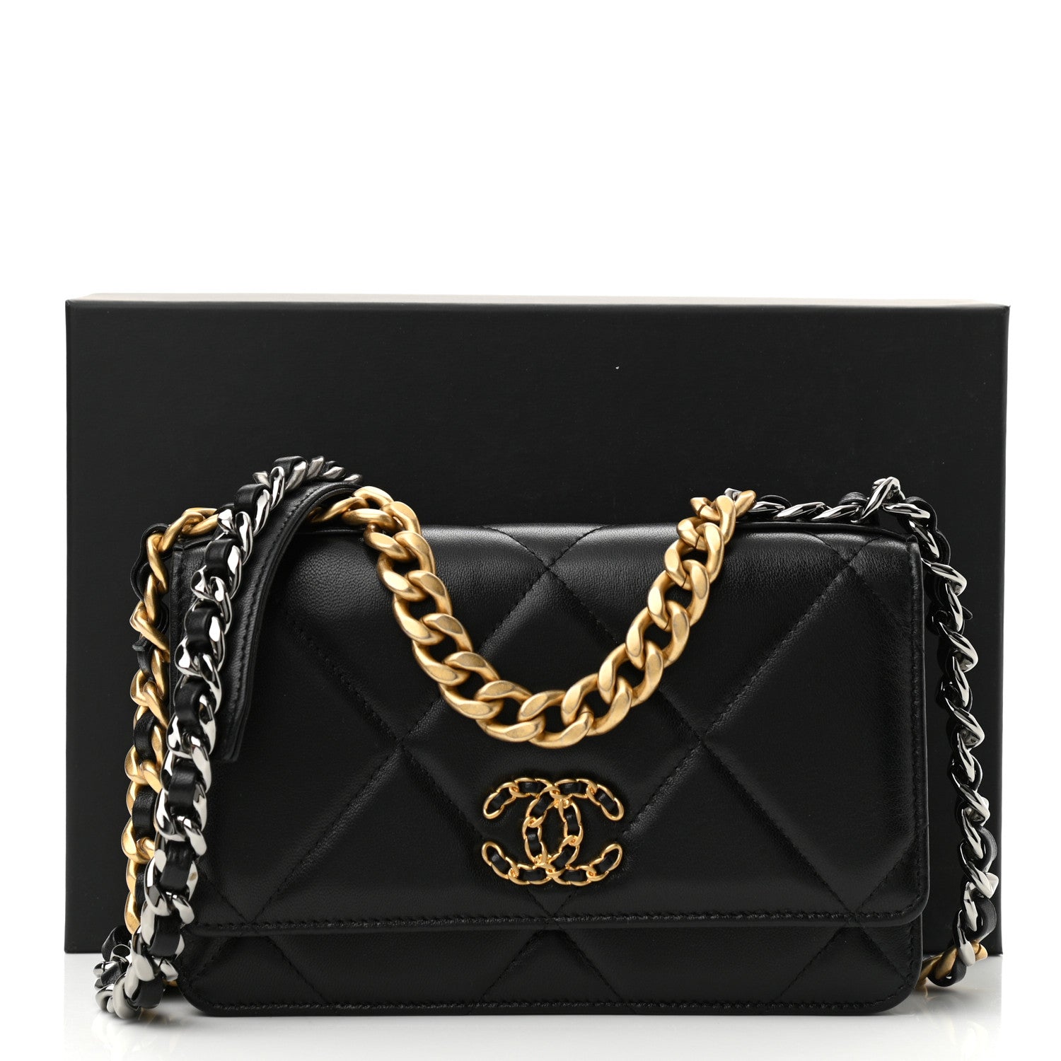 Chanel Lambskin Quilted Chanel 19 Wallet On Chain WOC Black 12 of 12