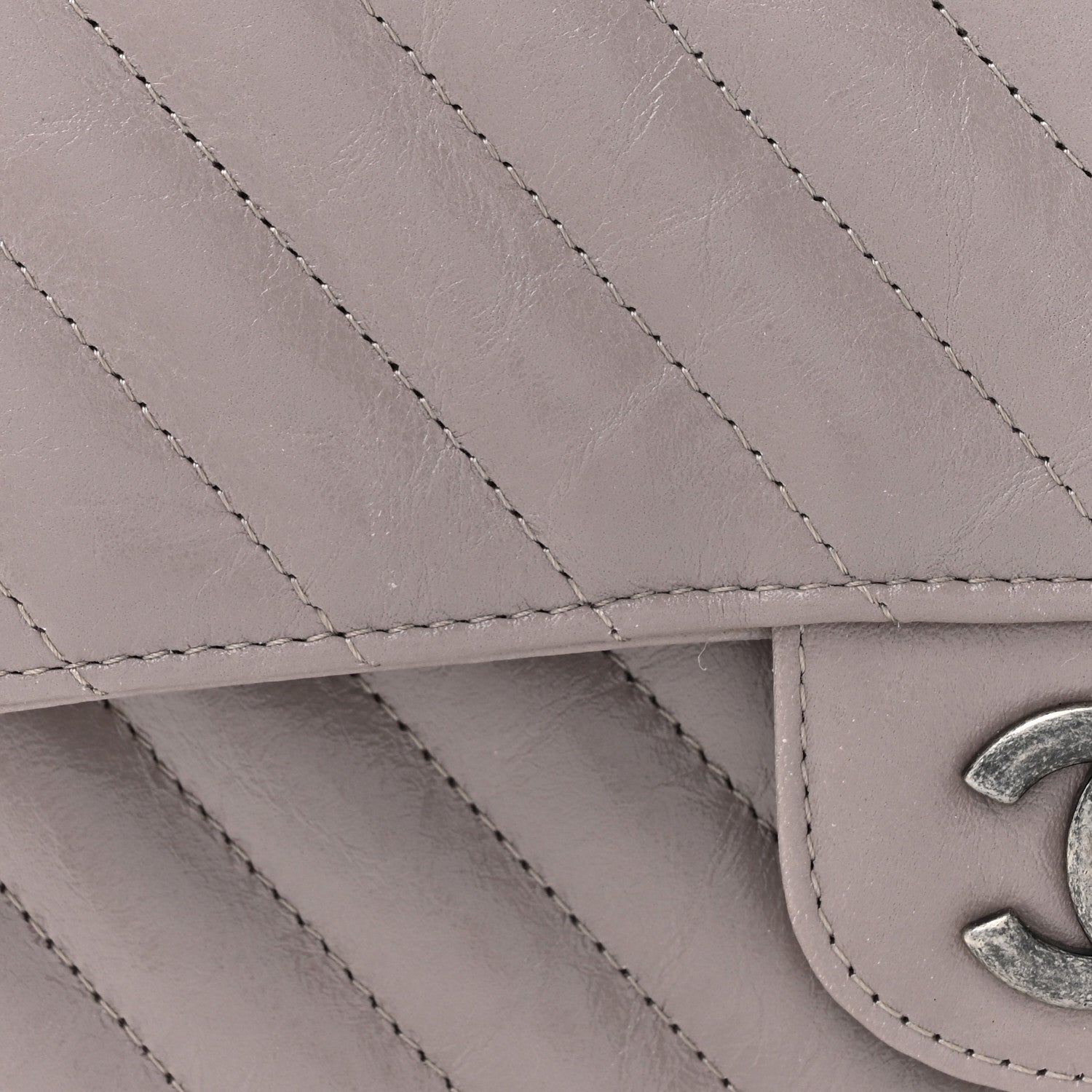 Chanel Crumpled Calfskin Chevron Quilted Small Double Flap Grey 8 of 10