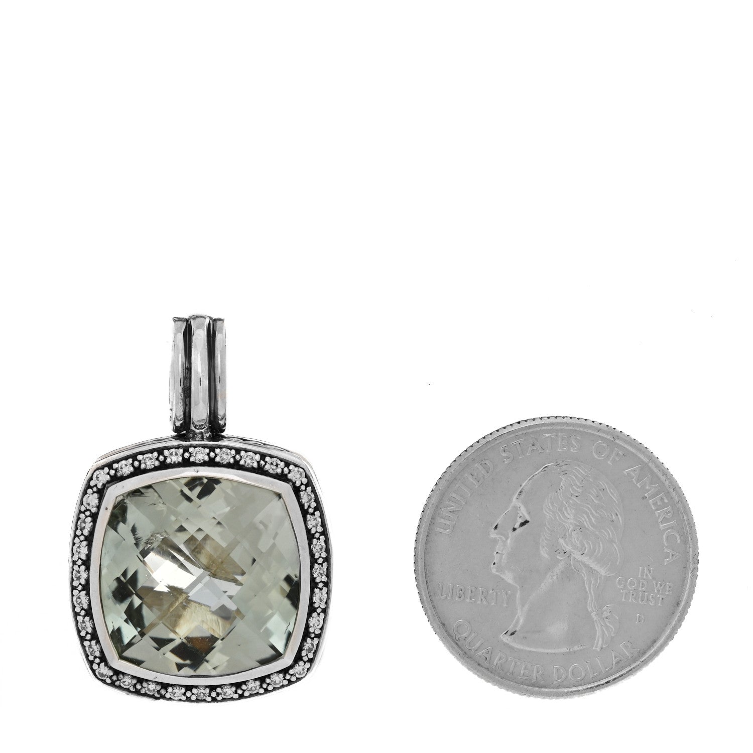 David Yurman Sterling Silver Diamond Prasiolite 17mm Moonlight Ice Enhancer Pendant 2 of 6