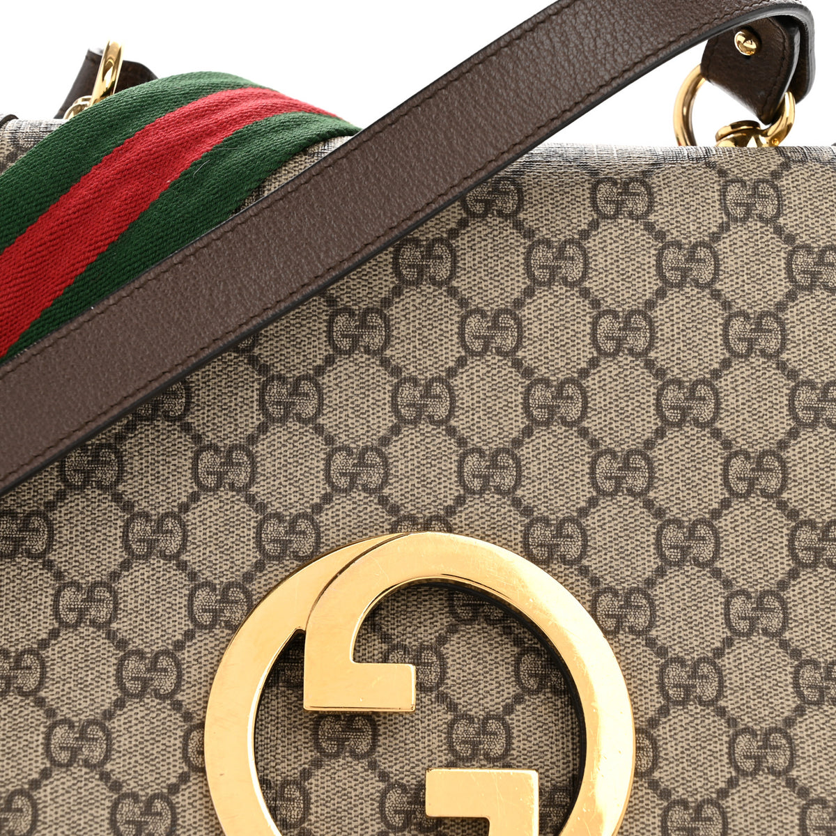 Gucci GG Supreme Monogram Textured Dollar Calfskin Web Medium Blondie Shoulder Flap Bag Beige Ebony New Acero 8 of 13