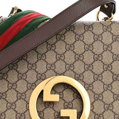 Gucci GG Supreme Monogram Textured Dollar Calfskin Web Medium Blondie Shoulder Flap Bag Beige Ebony New Acero 8 of 13