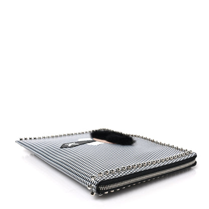 Fendi Calfskin Mink Fur Studded Karlito Zip Around Pouch Black White 7 of 7