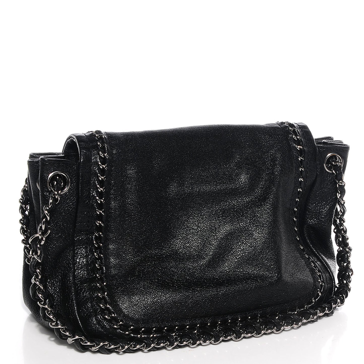 Metallic Goatskin Luxe Ligne Flap Bag Black