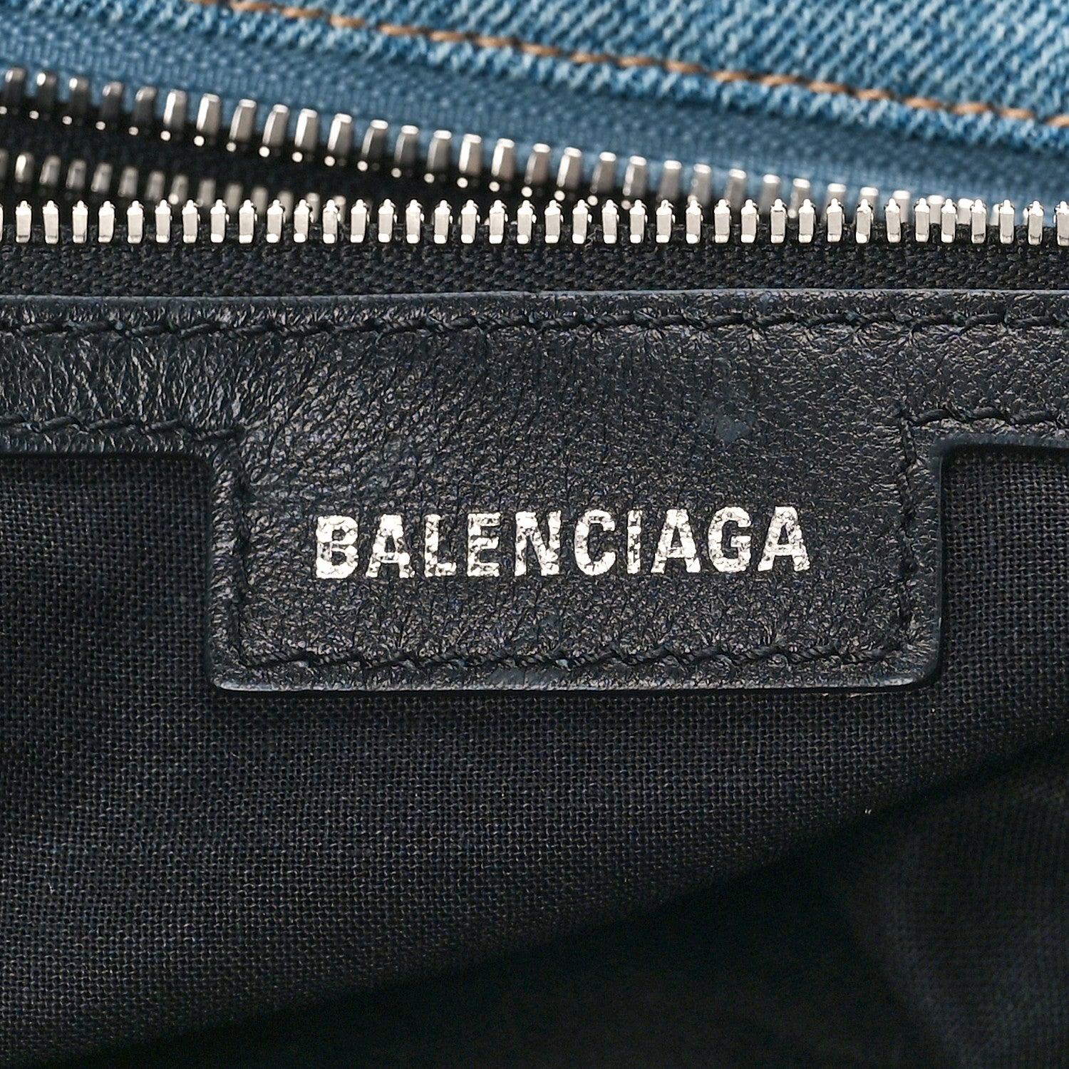Balenciaga Washed Frayed Denim Crystal Neo Cagole City Handbag Blue 7 of 11