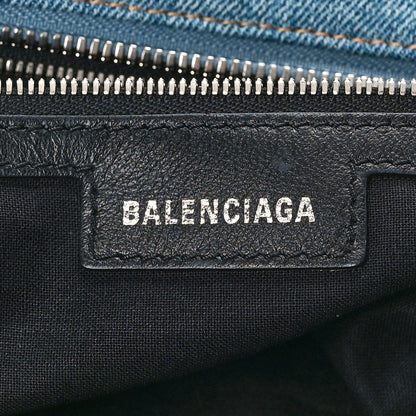 Balenciaga Washed Frayed Denim Crystal Neo Cagole City Handbag Blue 7 of 11
