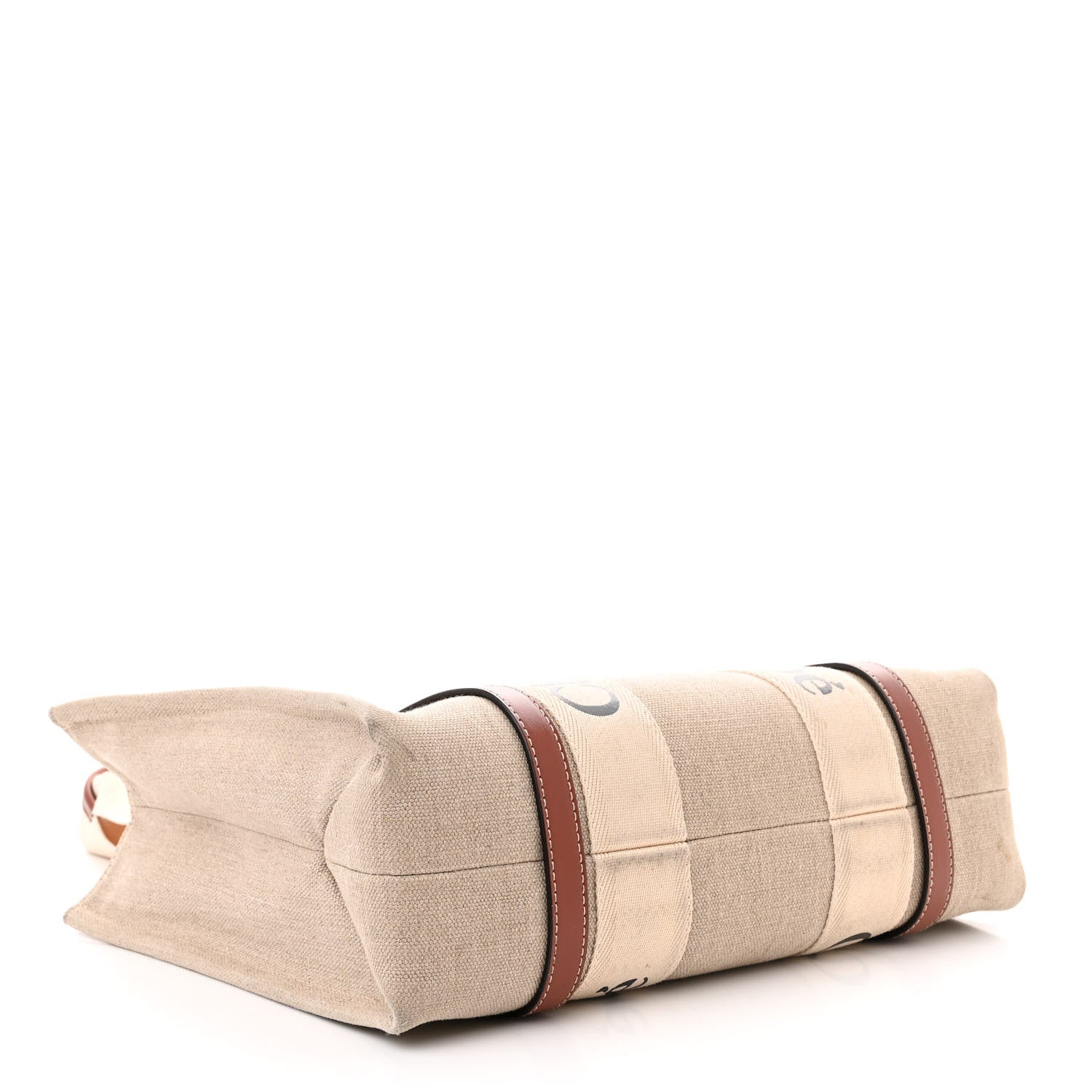 Chloe Linen Calfskin Medium Woody Ribbon Tote White Brown 4 of 17