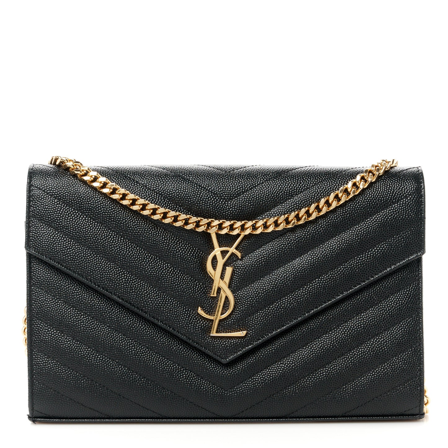 Grain De Poudre Matelasse Chevron Monogram Chain Wallet Black