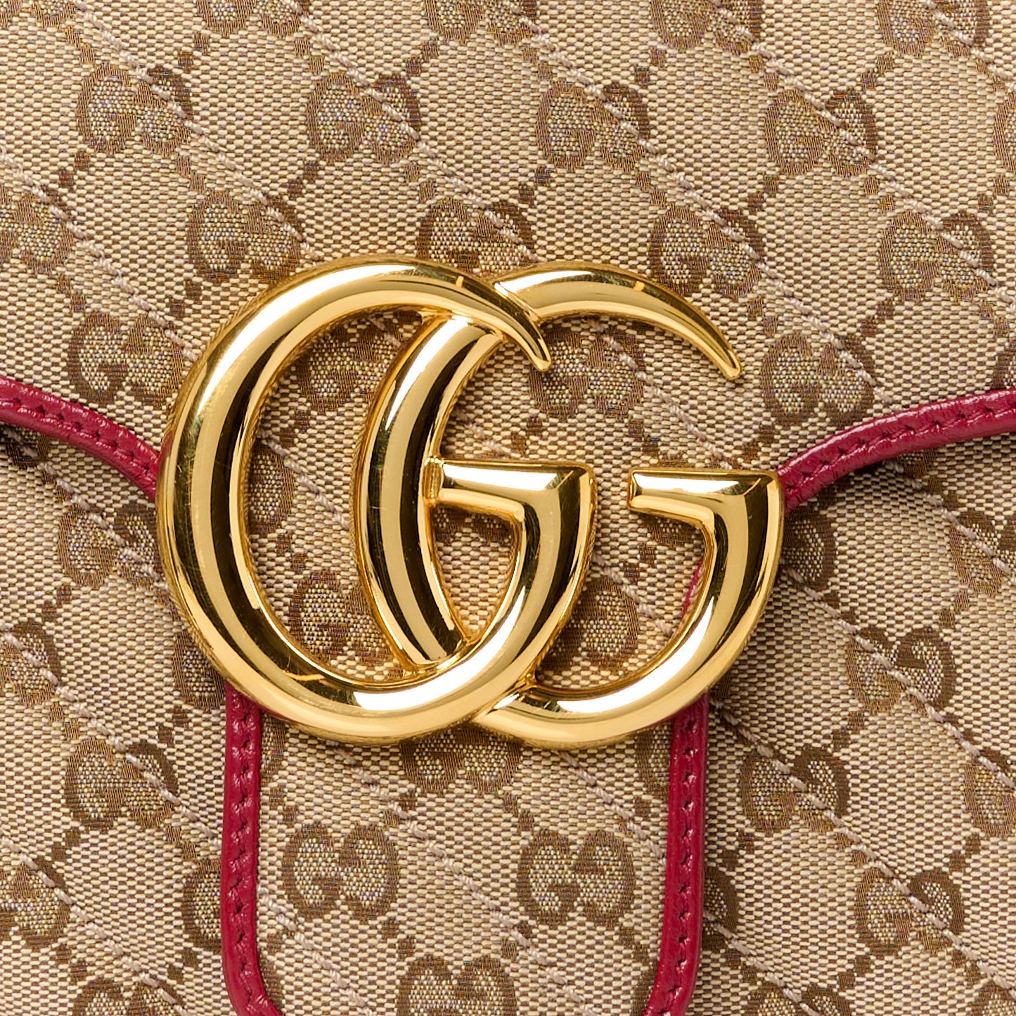 Monogram Azalea Calfskin Matelasse Diagonal Medium GG Marmont Shoulder Bag Beige Ebony New Cherry Red